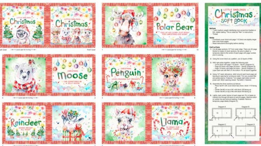 Little Darlings Christmas Red Stripe Critters Soft Book 24" Panel-P & B Textiles-My Favorite Quilt Store