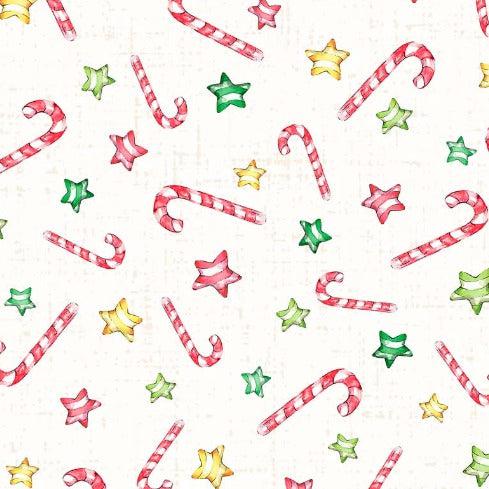 Little Darlings Christmas White Candy Cane Stars Fabric-P & B Textiles-My Favorite Quilt Store