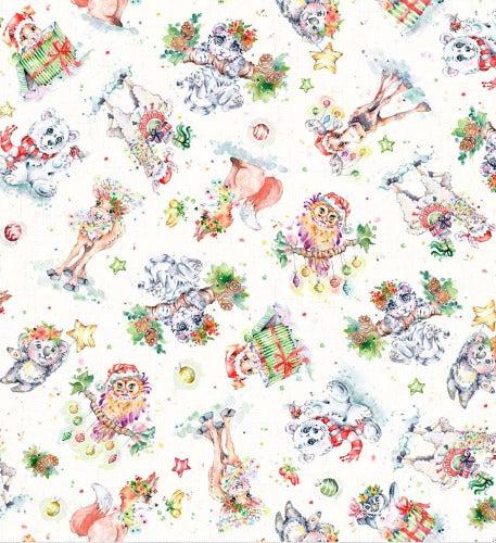 Little Darlings Christmas White Festive Critters Fabric
