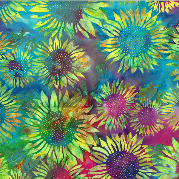 Little Miss Sunshine Multi Sunflowers Bali Batik Fabric-Hoffman Fabrics-My Favorite Quilt Store