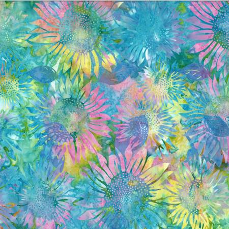 Little Miss Sunshine Pastel Sunflowers Bali Batik Fabric-Hoffman Fabrics-My Favorite Quilt Store