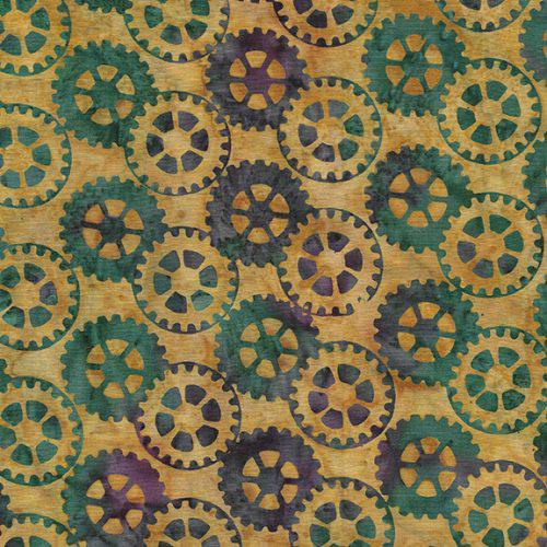 Local Motion Brown Ecru Gears Batik Fabric