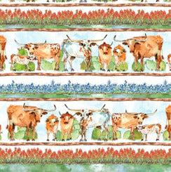 Longhorns Multi Texas Longhorn Decorative Stripe Fabric-QT Fabrics-My Favorite Quilt Store