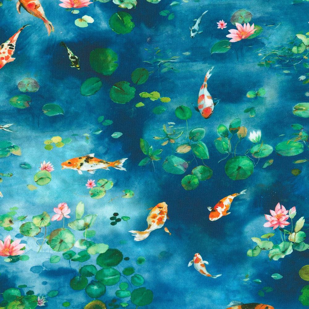 Lotus and Koi Blue Koi Fabric