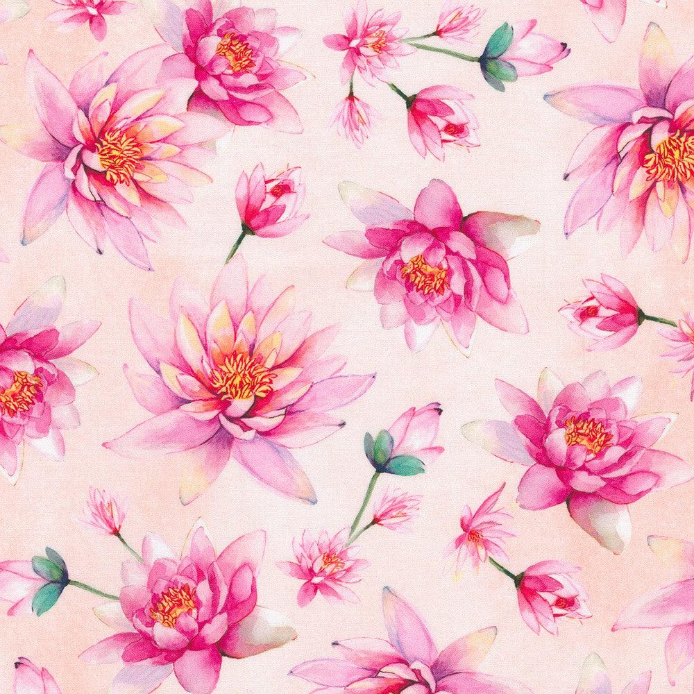 Lotus and Koi Pink Lotus Fabric-Robert Kaufman-My Favorite Quilt Store