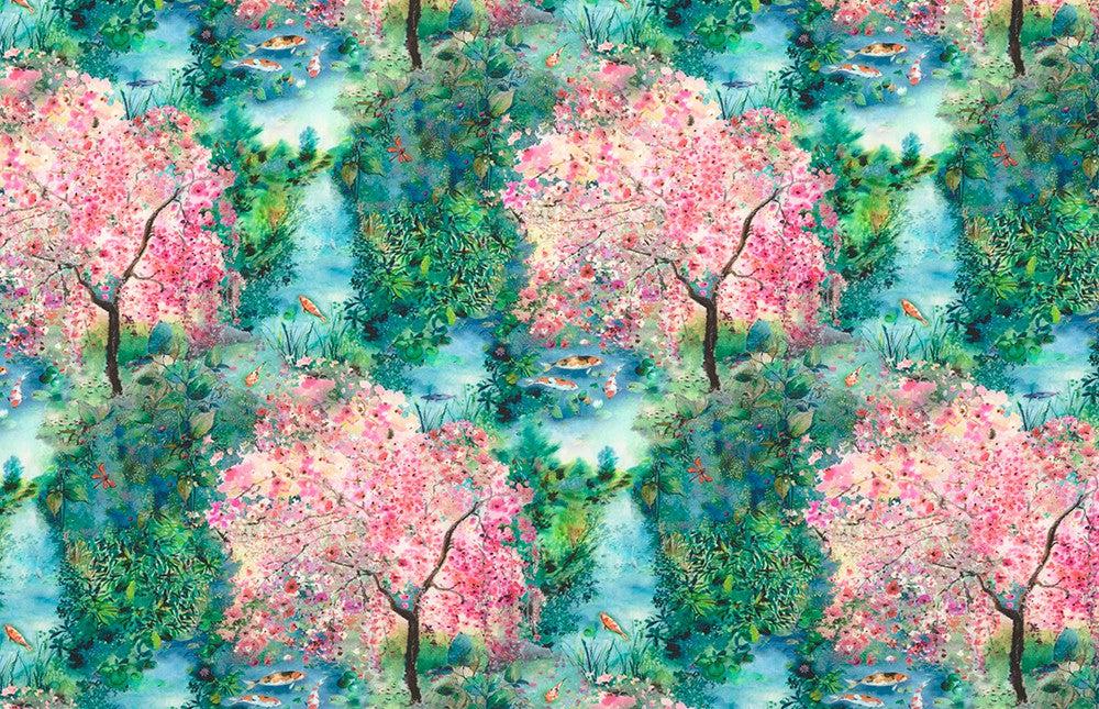 Lotus and Koi Spring Landscape Fabric-Robert Kaufman-My Favorite Quilt Store