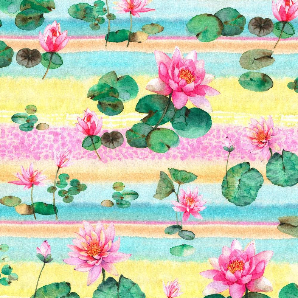 Lotus and Koi Spring Lotus Stripe Fabric-Robert Kaufman-My Favorite Quilt Store