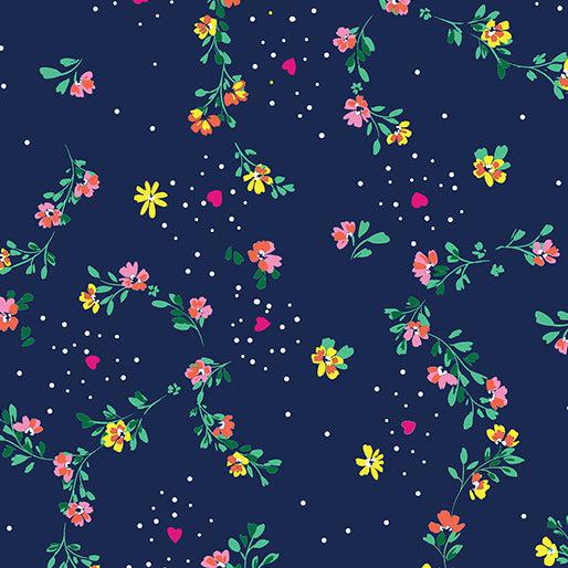 Love Grows Here Navy Floral Trellis Fabric