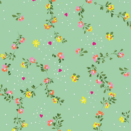 Love Grows Here Sage Floral Trellis Fabric