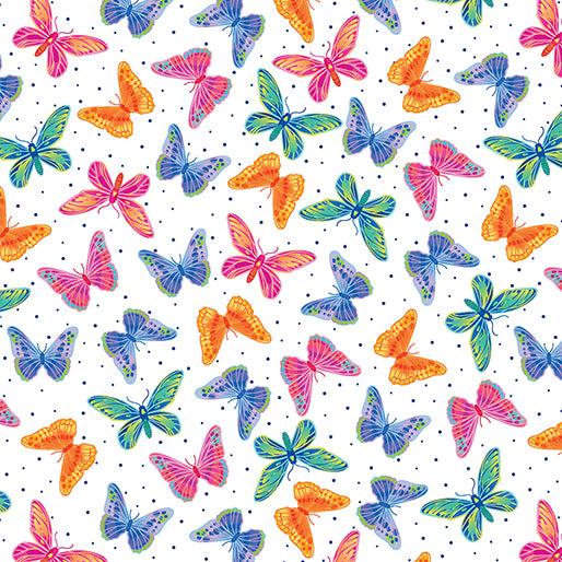 Love Grows Here White Butterflies and Dots Fabric-Benartex Fabrics-My Favorite Quilt Store