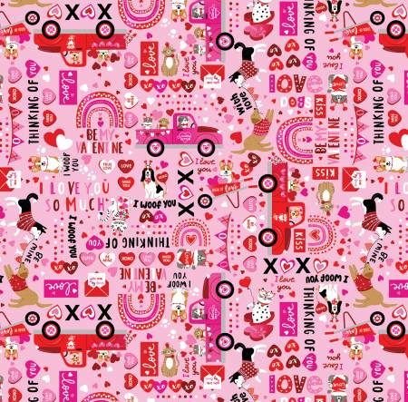 Love You Fur-Ever Pink XOXO Words-Benartex Fabrics-My Favorite Quilt Store