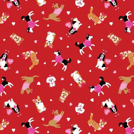 Love You Fur-Ever Red Puppy Love-Benartex Fabrics-My Favorite Quilt Store