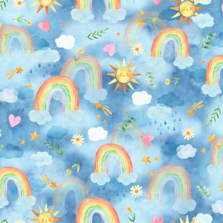 Love and Learning Blue Clouds Fabric