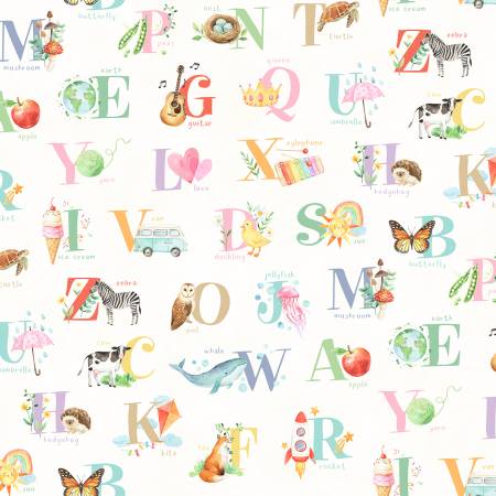 Love and Learning Ivory Alphabet Fabric-Hoffman Fabrics-My Favorite Quilt Store