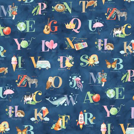 Love and Learning Navy Alphabet Fabric-Hoffman Fabrics-My Favorite Quilt Store