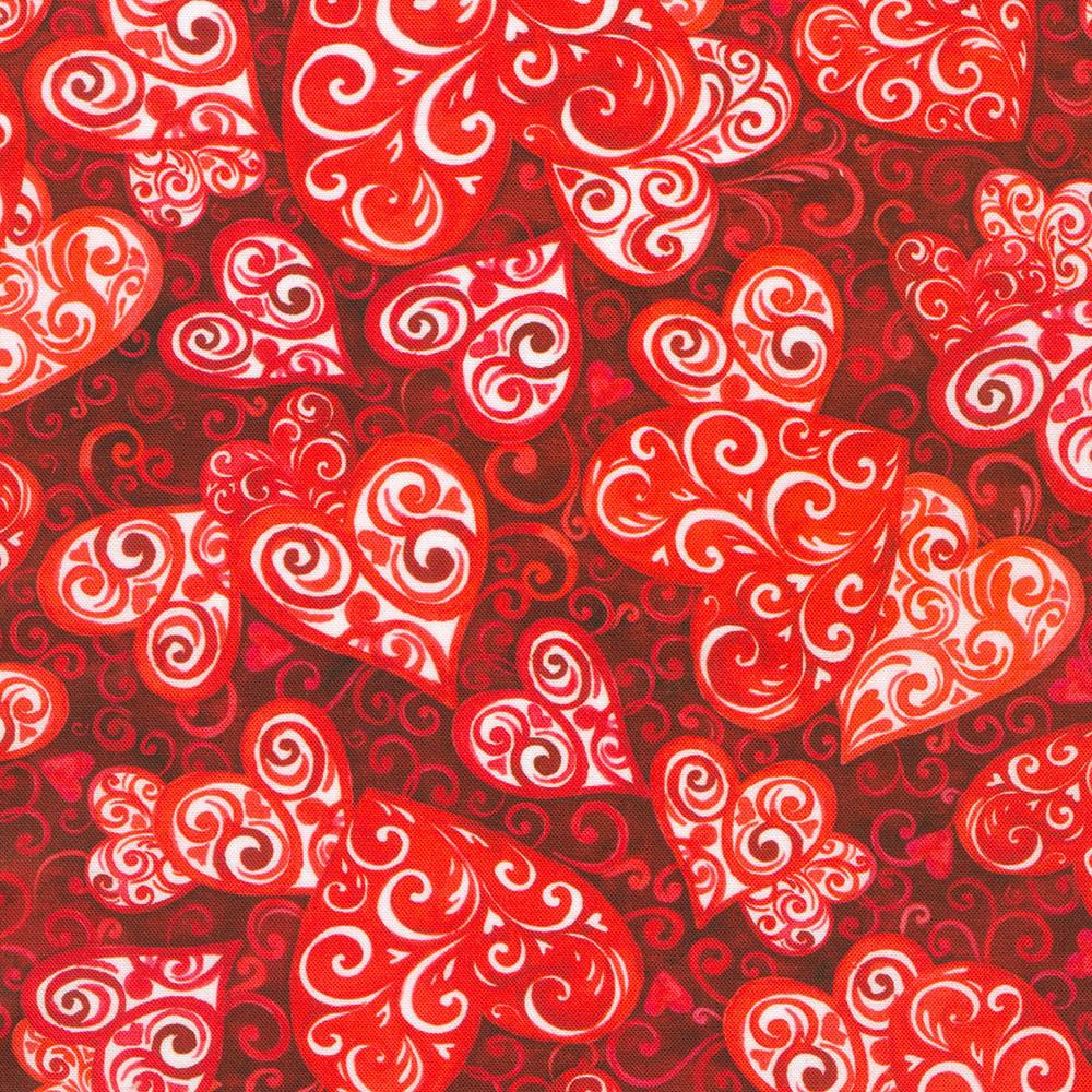 Lovely Day Valentine Red Hearts Fabric by Elena Vladykina - Robert Kaufman