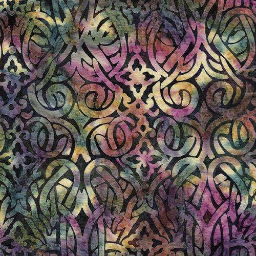 Magenta Dusk Multi Concord Ornate Scroll Batik Fabric - Island Batik
