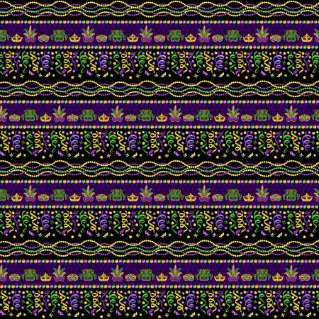 Mardi Gras Black Border Stripe Fabric – End of Bolt – 41″ × 44/45″