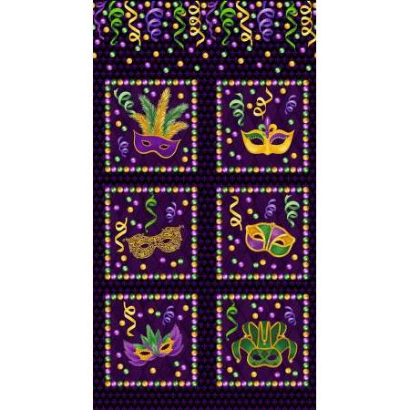 Mardi Gras Black Mardi Gras Mask 24" Panel-Henry Glass Fabrics-My Favorite Quilt Store