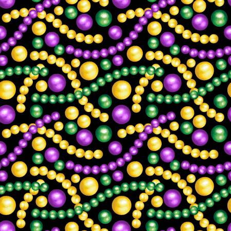 Mardi Gras Black Tossed Beads Fabric