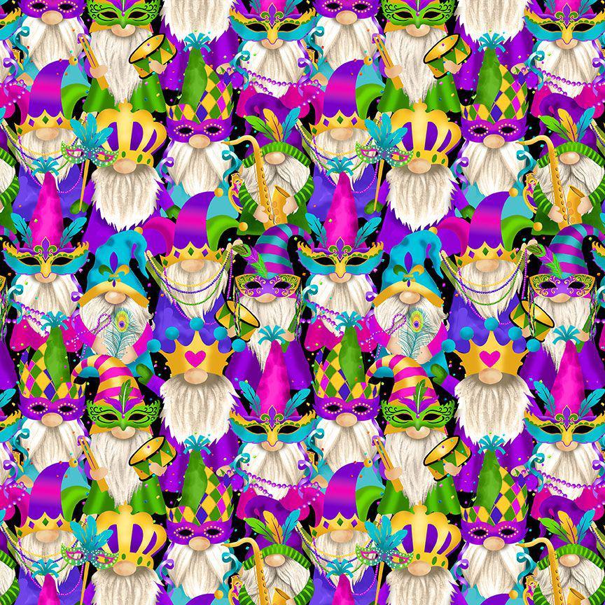 Mardi Gras Gnomes Fabric-Timeless Treasures-My Favorite Quilt Store