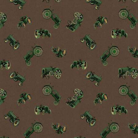 Marigold Homestead Brown Tractors Fabric-Camelot Fabrics-My Favorite Quilt Store
