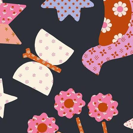 Meadow Star Soft Black Retro Menagerie Fabric-Moda Fabrics-My Favorite Quilt Store