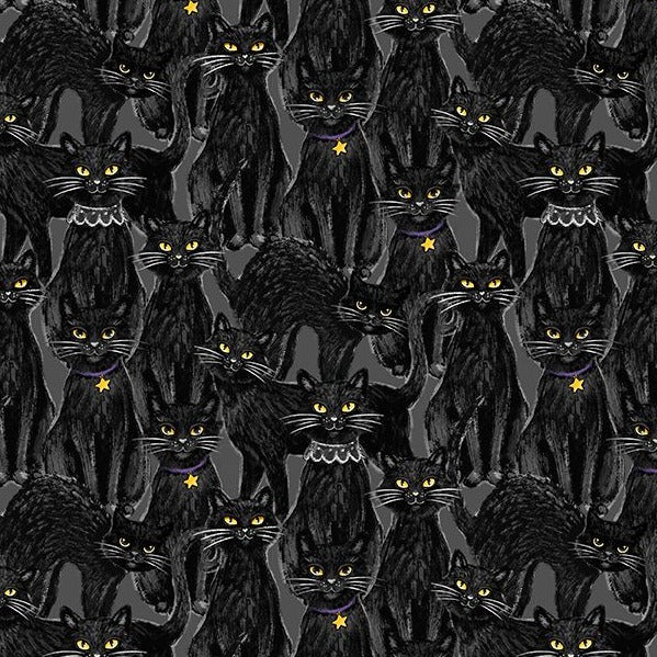 Meow-Gical Night Black Packed Cats Fabric