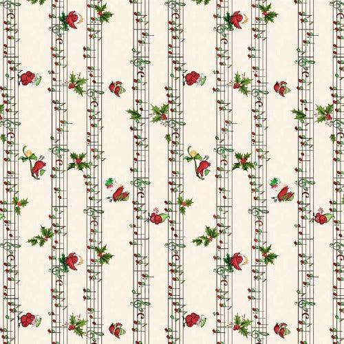 Merry Melody Cream Musical Notes Stripe Fabric