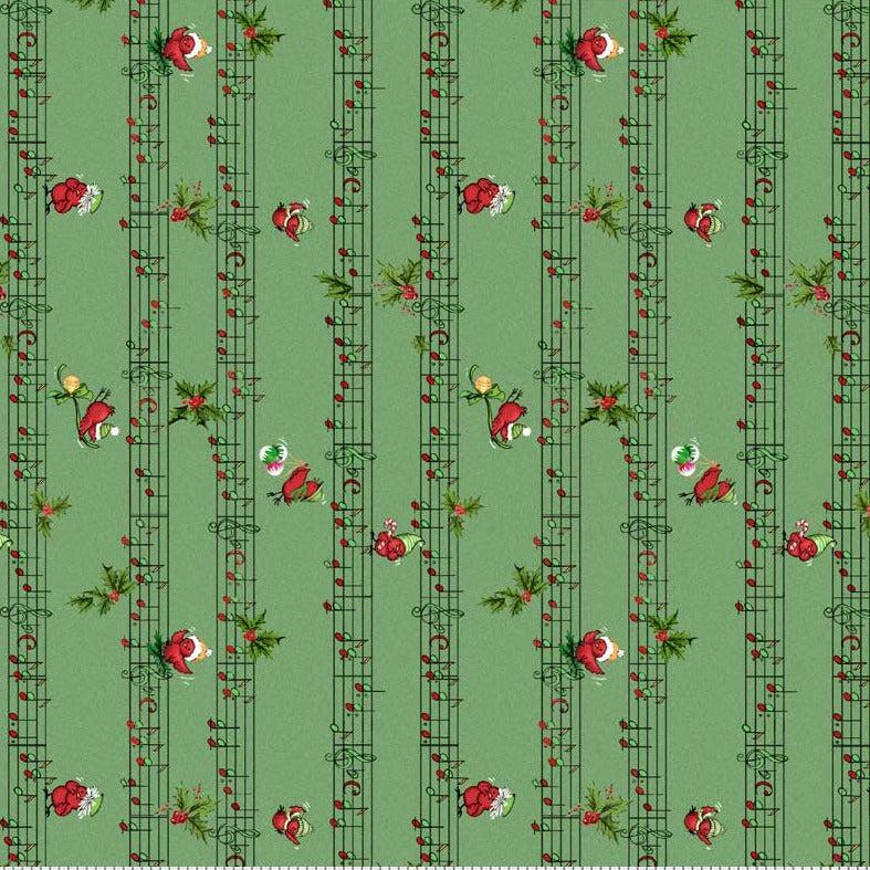 Merry Melody Green Musical Notes Stripe Fabric-P & B Textiles-My Favorite Quilt Store