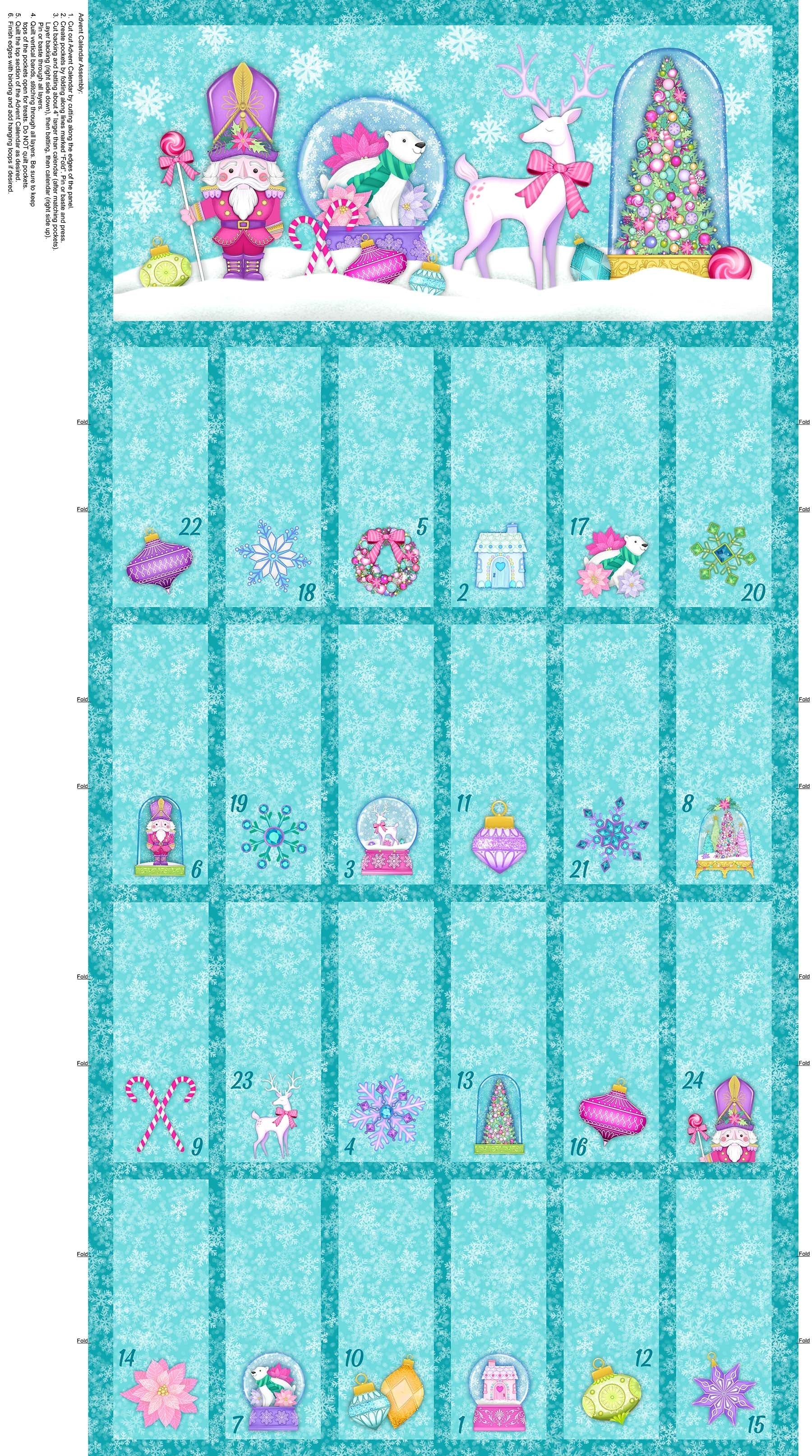 Merry and Bright Turquoise Multi Advent Calendar Digital Print 24" Panel-Northcott Fabrics-My Favorite Quilt Store
