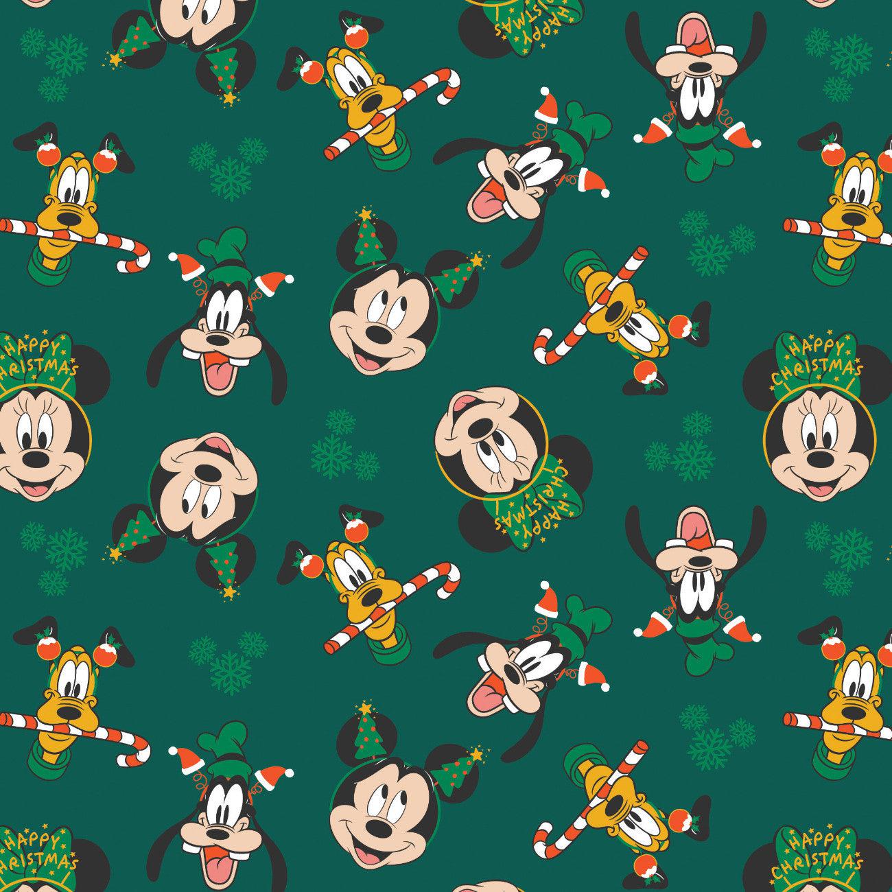 Mickey & Friends Green Holiday Fun Fabric