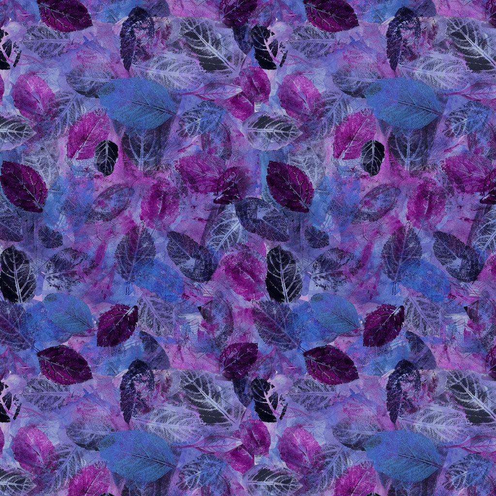 Midnight Dreams Eggplant Leaves Digital Fabric