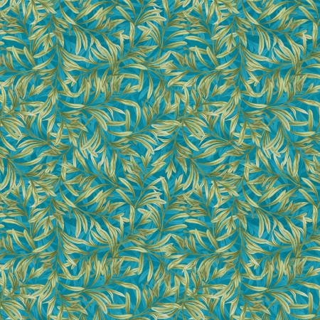 Midnight Garden Teal Leaves All Over Fabric