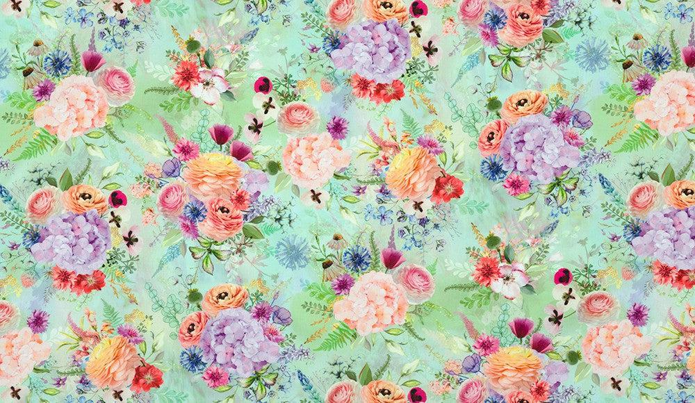 Misty Garden Bouquet Fresh Dew Fabric-Robert Kaufman-My Favorite Quilt Store