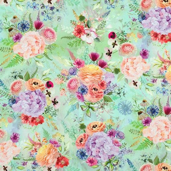 Misty Garden Bouquet Fresh Dew Fabric-Robert Kaufman-My Favorite Quilt Store