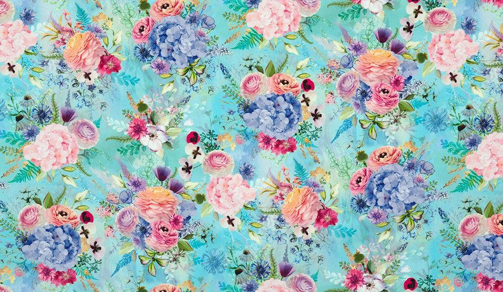 Misty Garden Bouquet Larkspur Fabric-Robert Kaufman-My Favorite Quilt Store