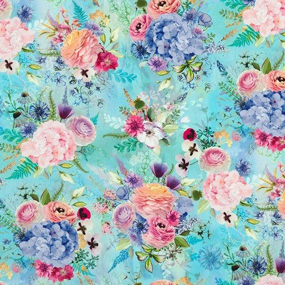 Misty Garden Bouquet Larkspur Fabric-Robert Kaufman-My Favorite Quilt Store