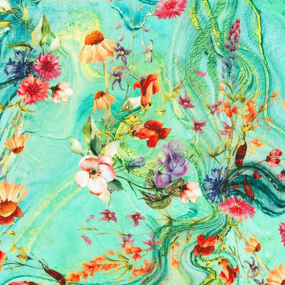 Misty Garden Flowing Floral Clover Fabric