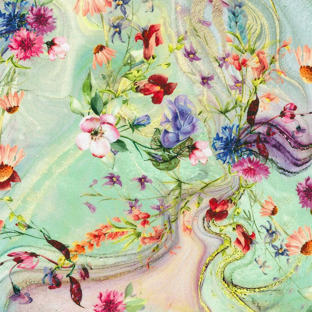 Misty Garden Flowing Floral Meadow Fabric