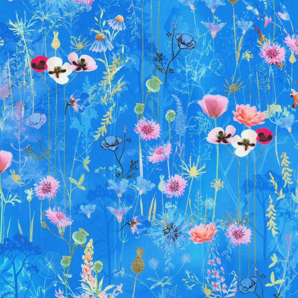 Misty Garden Meadow Floral Lake Fabric