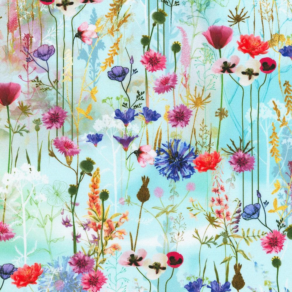 Misty Garden Meadow Floral Sky Fabric