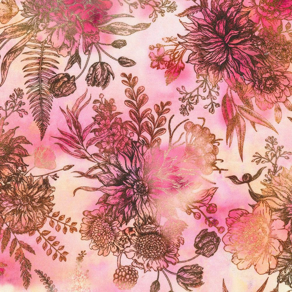 Misty Garden Metallic Bouquet Dahlia Fabric-Robert Kaufman-My Favorite Quilt Store