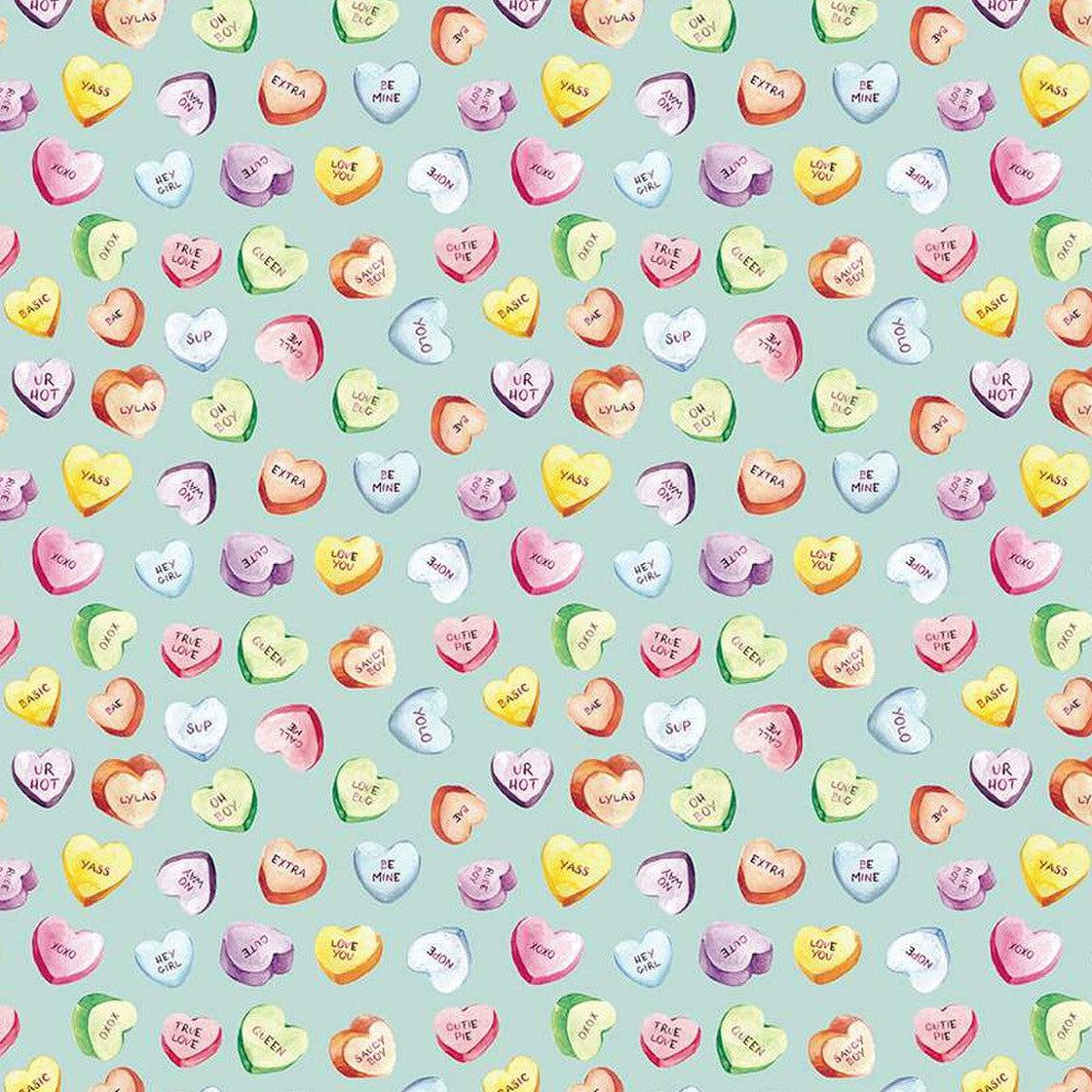 Monthly Placemats 2 February Mint Candy Hearts Fabric-Riley Blake Fabrics-My Favorite Quilt Store