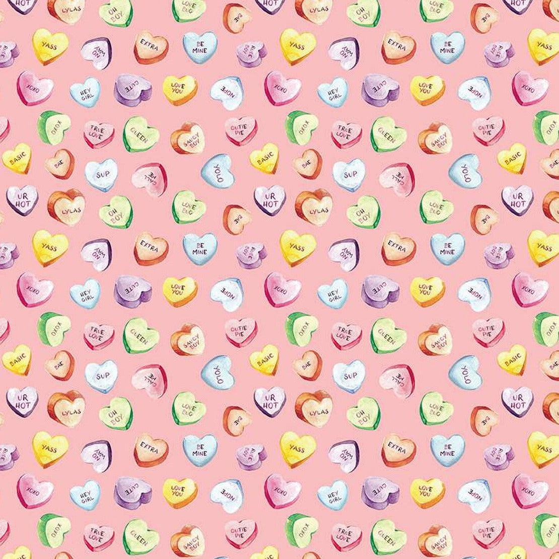 Monthly Placemats 2 February Pink Candy Hearts Fabric