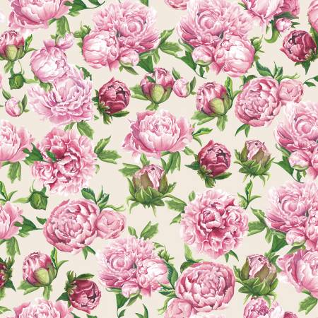 Monthly Placemats 2 May Cream Peonies Fabric