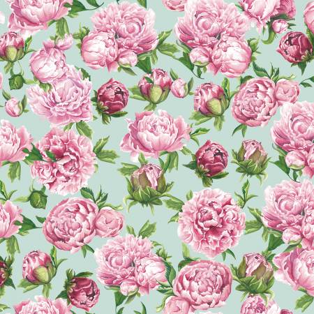 Monthly Placemats 2 May Mint Peonies Fabric-Riley Blake Fabrics-My Favorite Quilt Store