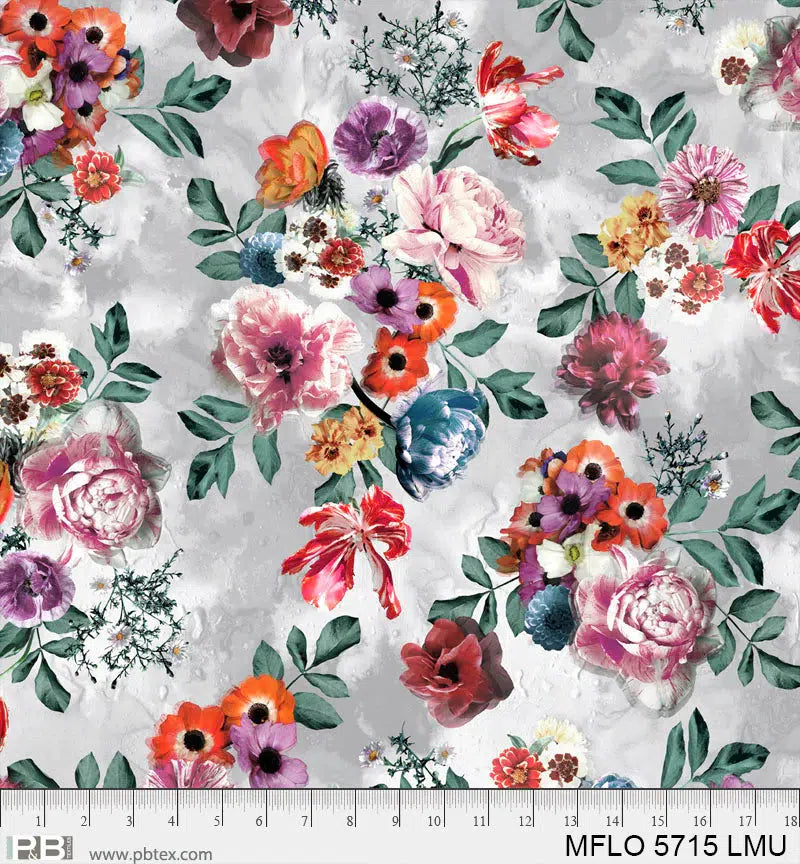 Moon Flower Light Multi Vibrant Floral Fabric-P & B Textiles-My Favorite Quilt Store
