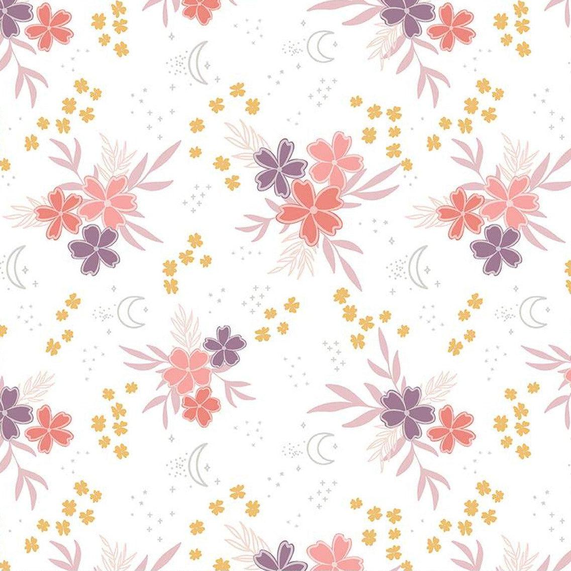 Moonchild Off White Main Floral Sparkle Fabric-Riley Blake Fabrics-My Favorite Quilt Store