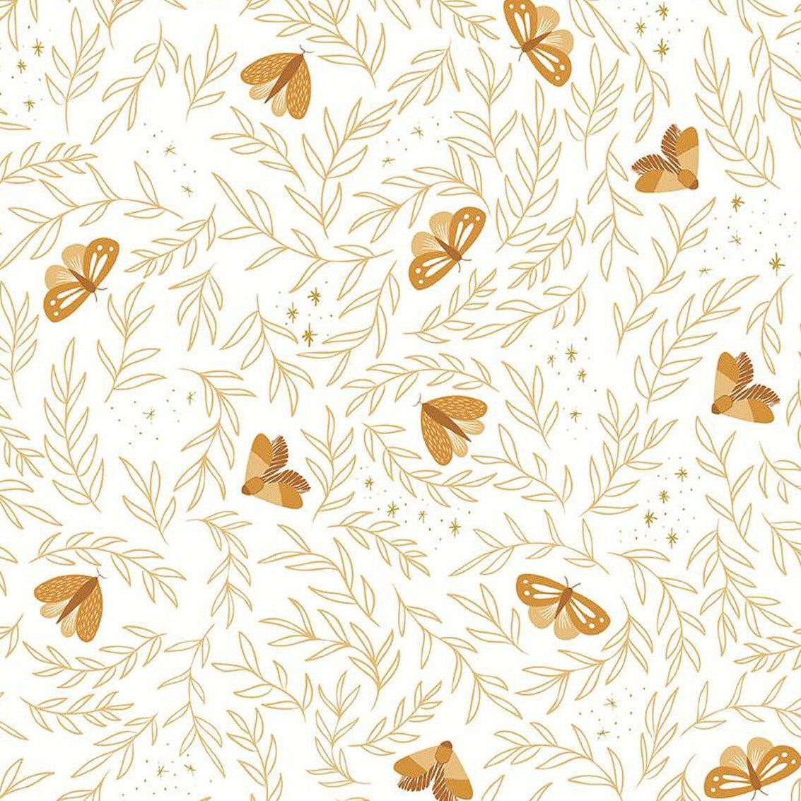 Moonchild Off White Moths Gold Sparkle Fabric-Riley Blake Fabrics-My Favorite Quilt Store